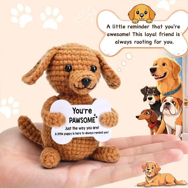 Crochet Dog Cat Small Funny Gifts for Women Men Girls Boys Birthday Christmas Ornament Desk Decor, Emotional Positive Support