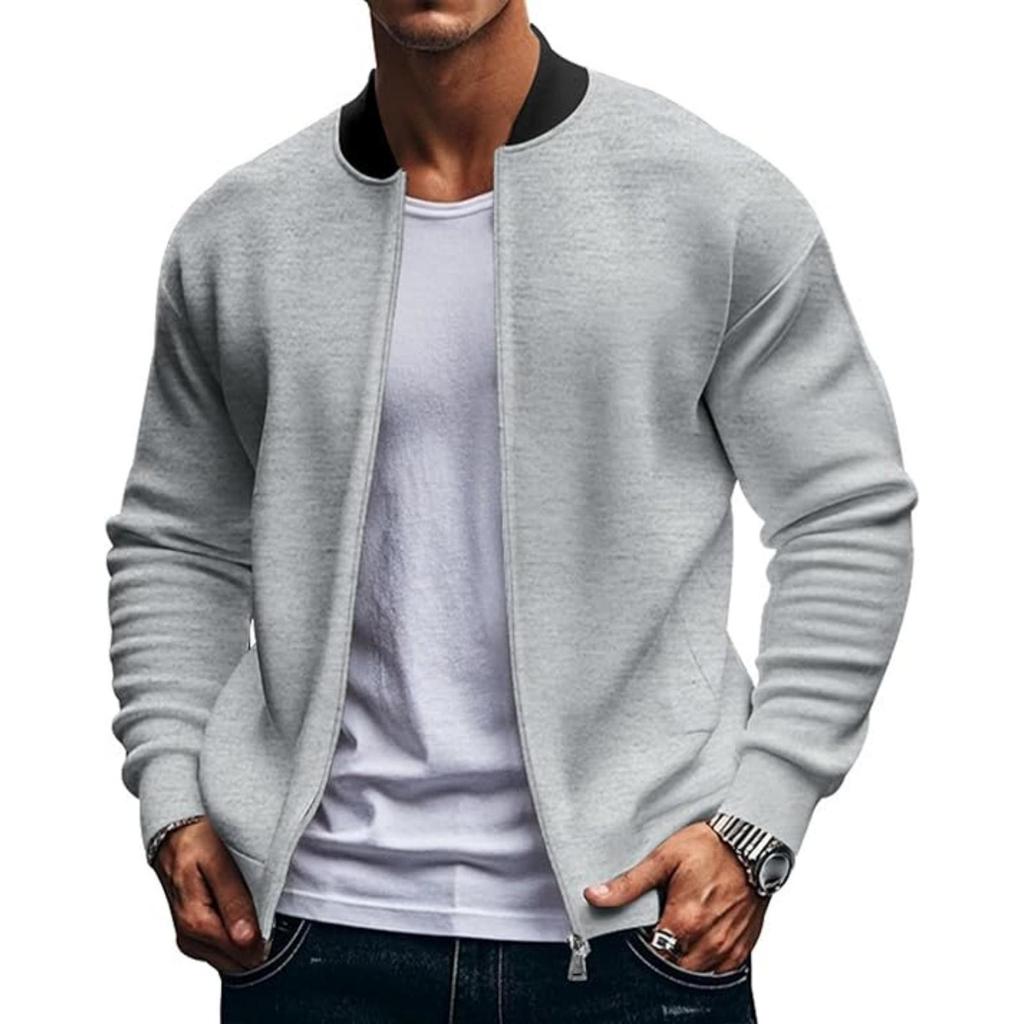 Men's Fashion Trend: Flight Zipper Baseball Jacket, Cardigan, Men's Solid Color Stand-up Collar Jacket