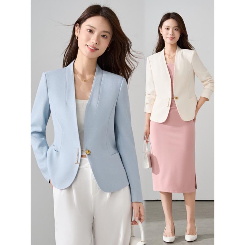 Women's High-End White Petite Long Sleeve Short Jacket for Spring/Autumn