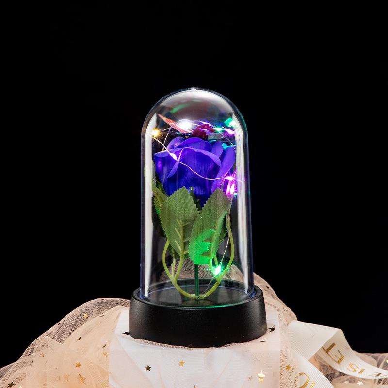Eternal Flower Glass Dome Night Light - Gold Foil Butterfly Rose & Dried Flower Table Decoration