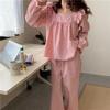 Pajama Set Plaid Homewear Two Piece Set Women Sleepwear Long Sleeve Tops Pants Pyjama Loose Korean Ladies Home Suit Ruffles