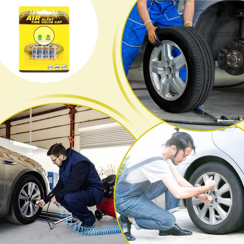 Air Alert Tire Valve Cap 4 Pieces Indicator Alert Tire Pressure Gauge Valve Caps For Long-Distance Travel Motorcycle Truck SUV