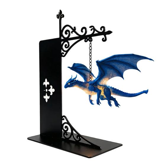 Drachenkultur Sammlerfigur Fantasy Bücherregal Lampe, Retro Fliegendes Licht, Geschenk für Literaturfans Kreative Buchstütze mit Licht für Lese-Ecke in der Bibliothek