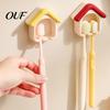 Non Marking Wall Hook Cartoon House Toothbrush Holder, Mounted Bathroom Organizer, Suspended Adhesive Mount Drainage Drying Rack for Electric