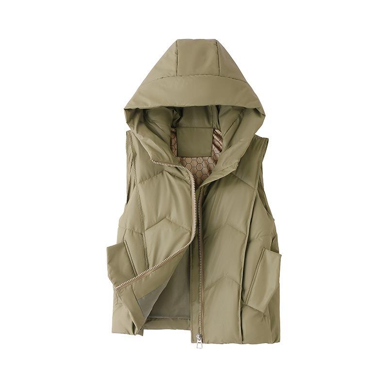 Autumn and Winter New Temperament Hooded Cotton Vest Women's Cold and Warm Short Vest Cotton Vest Slim Jacket