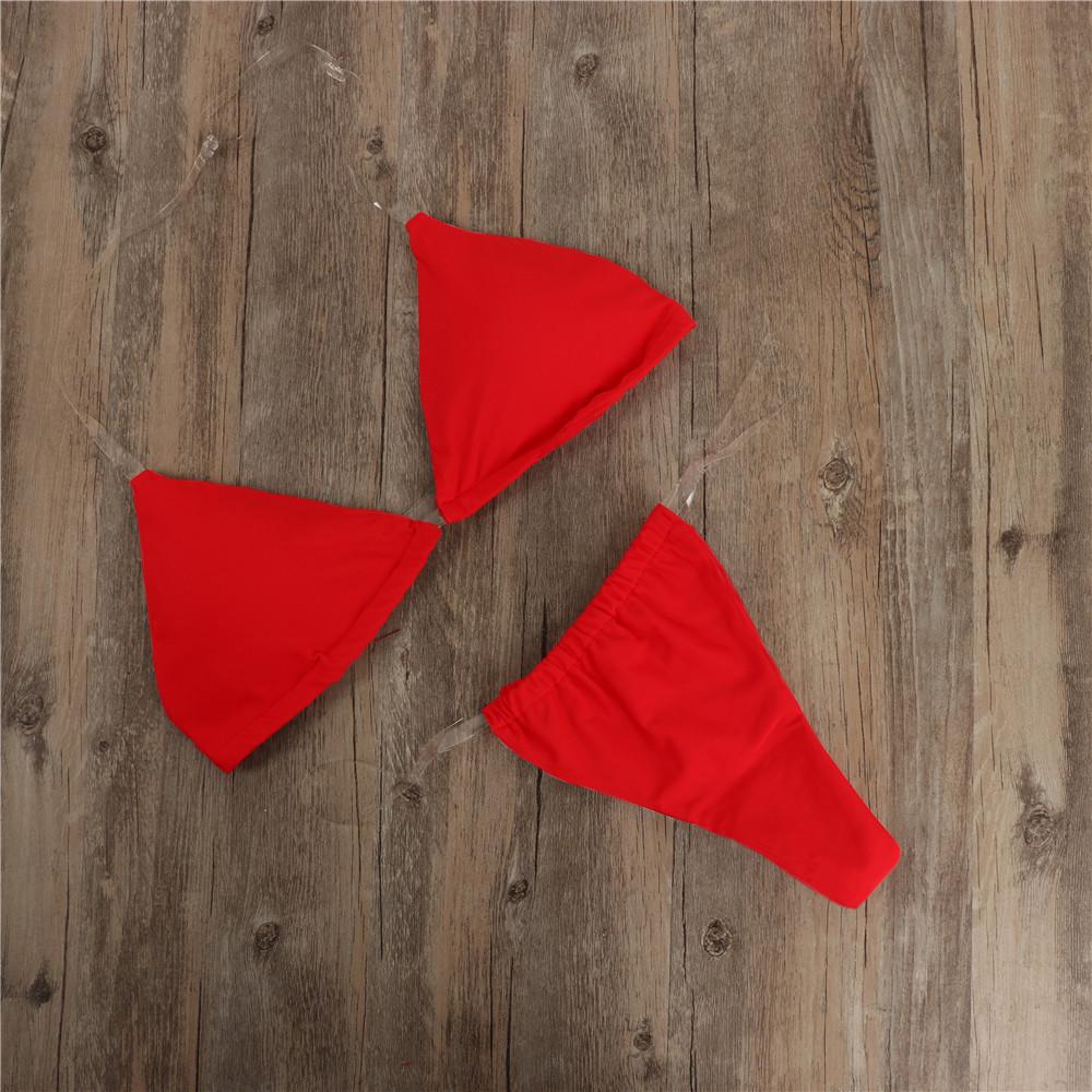 European American Solid Color Women's Three-Piece Bikini with Transparent Straps