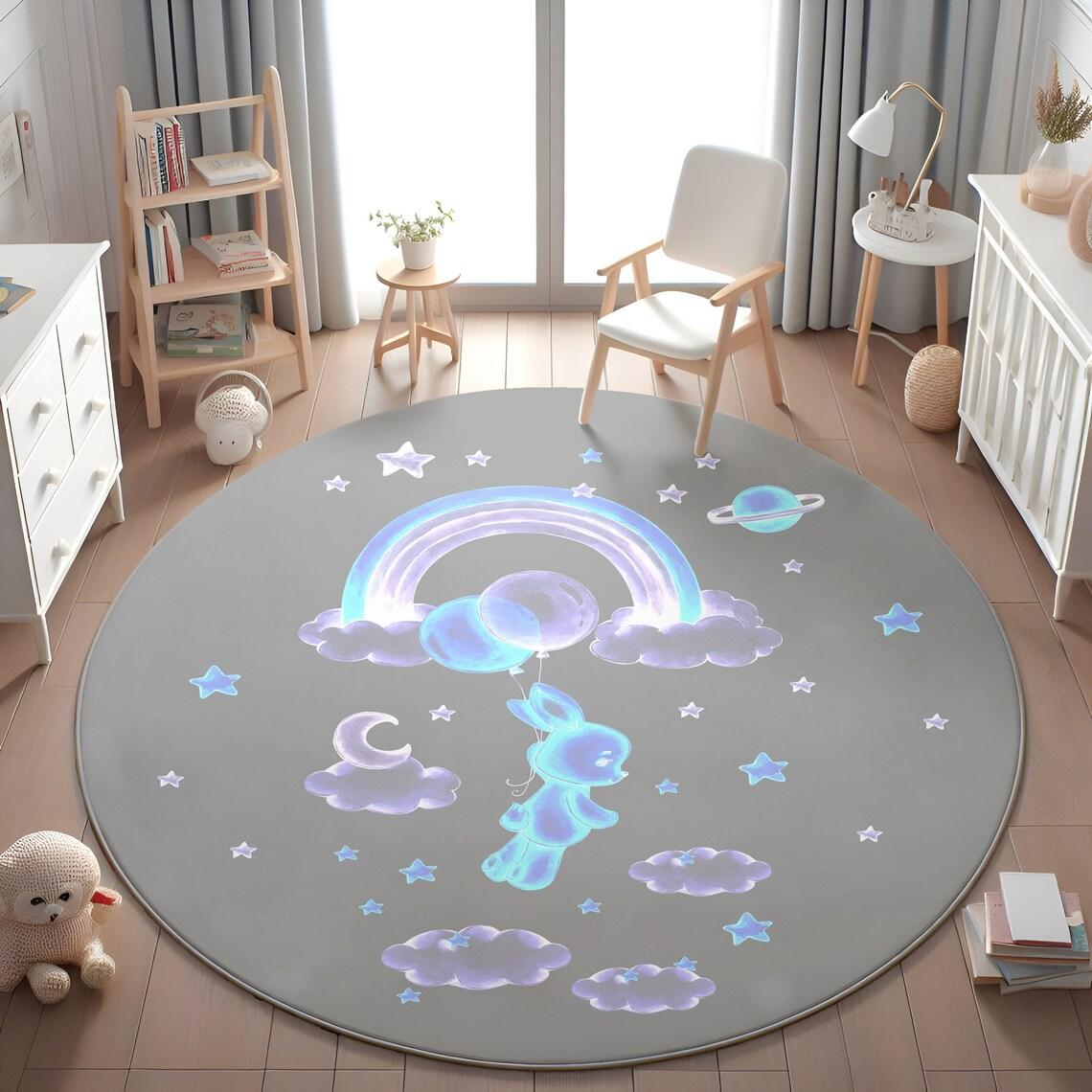 

Милый круглый ковер с принтом кролика для детской спальни, противоскользящий, моющийся ковер для гостиной дома, круглая напольная подстилка 60cm