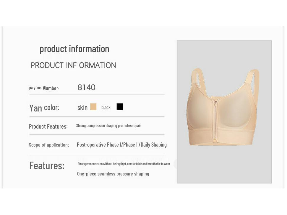 Post-Surgery Breast Augmentation Binder with Front Zipper - Shockproof Support & Side Fat Control Sports Bra