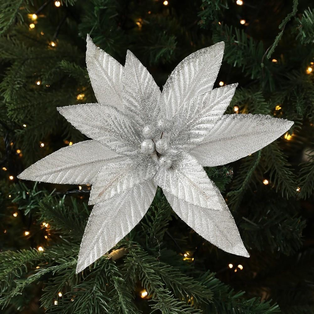 New 20CM Artificial Poinsettia Flower Sequins Glitter Simulation Flowers Sparkling DIY Christmas Flower Wedding Decoration