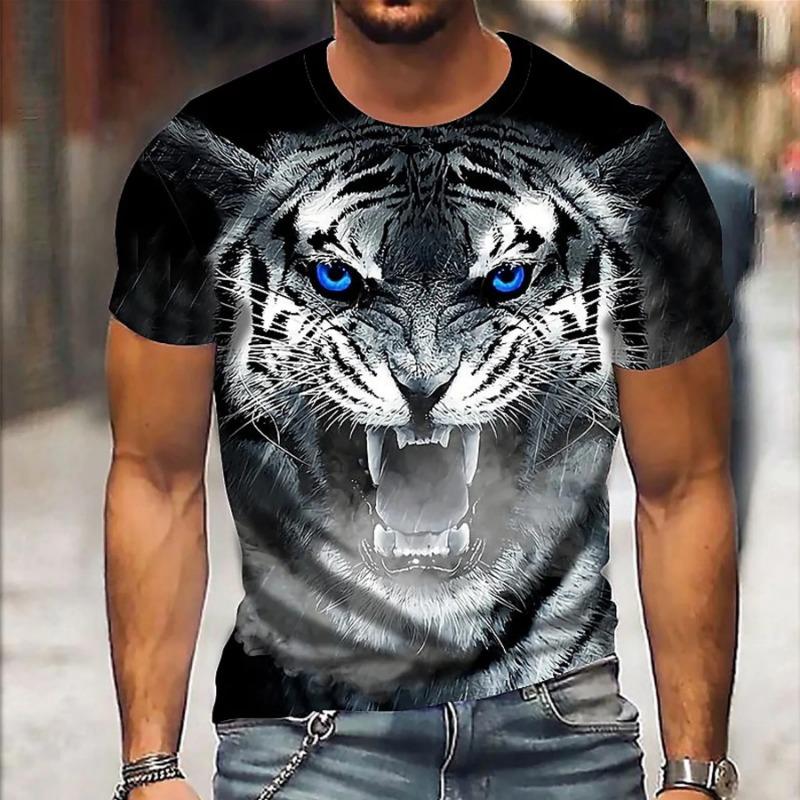 Summer New Men's T-shirt 3D Printed Tiger Pattern Comfortable and Fashionable Short Sleeve Round Neck Plus Size Top