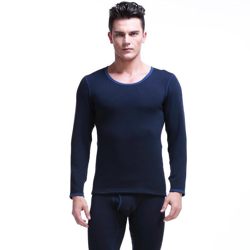 Thermounterwäsche-Set für Herren: Rundhals, V-Ausschnitt, Samtgefüttert, Kältefest, Herbst/Winter Baumwollpullover und Hose.