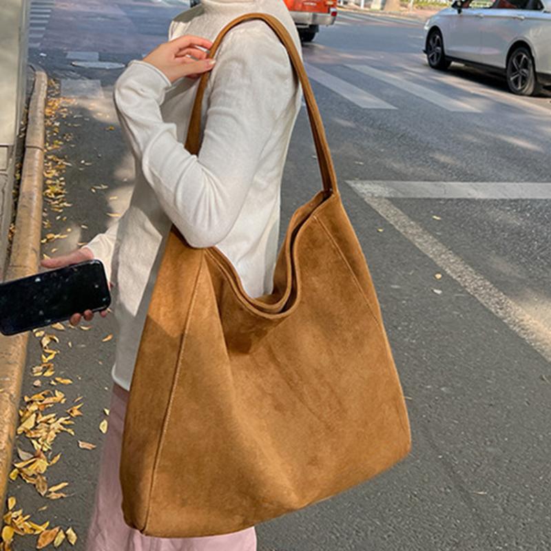 Yogodlns Zamszowa torba tote dla kobiet Jesień Zima Matowa Casualowa Duża pojemność Do dojazdów Torby na ramię Vintage Jednolita Wszechstronne torebki