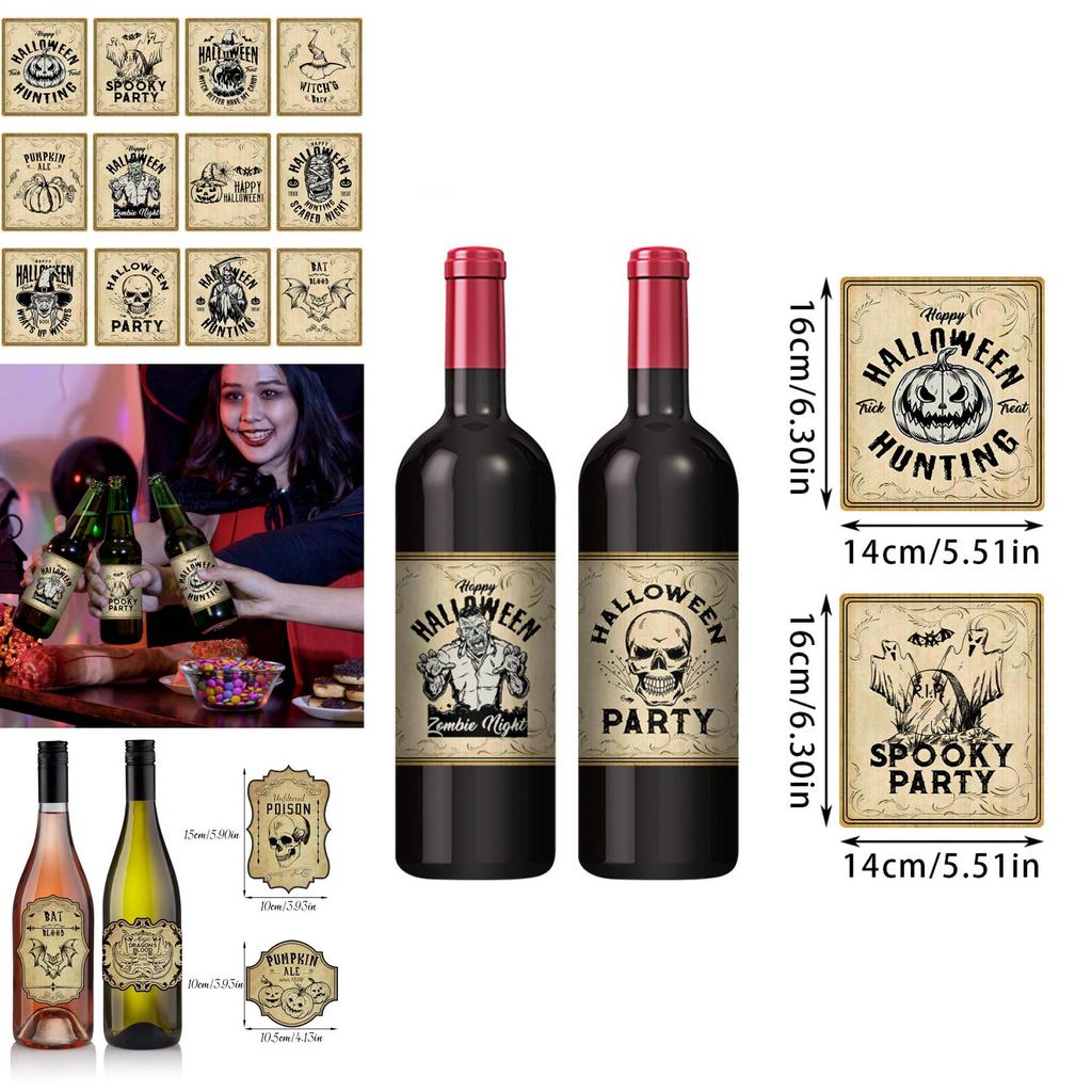 Halloween Vintage Bottle Stickers With Pumpkin Head Decor For Party Venue Decoration