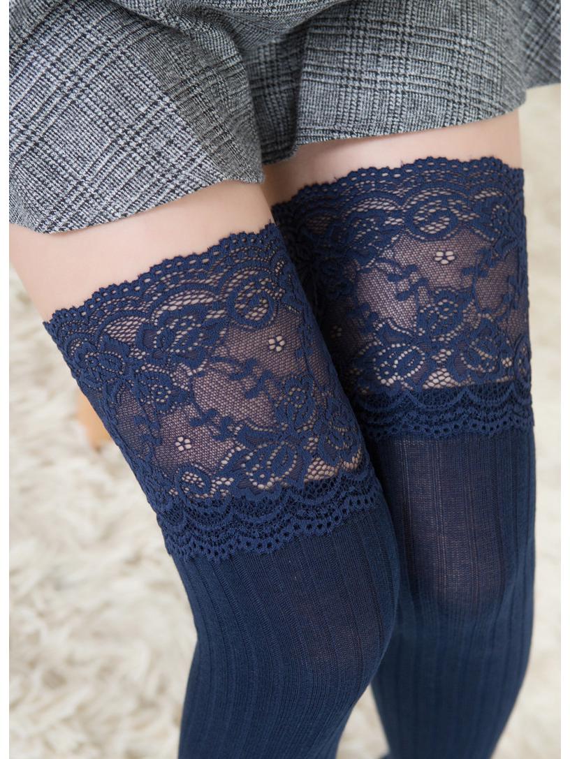 

Vertical Striped Japanese Style Lace Over-the-Knee Socks for Women One Size
