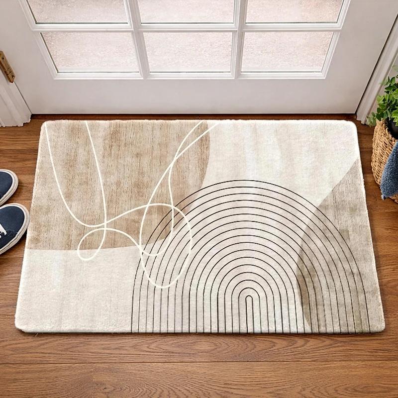 1pc Modern Abstract Line Non‑Slip Entryway Area Rug, Machine‑Washable Minimalist Decor Floor Mat for Indoor & Outdoor