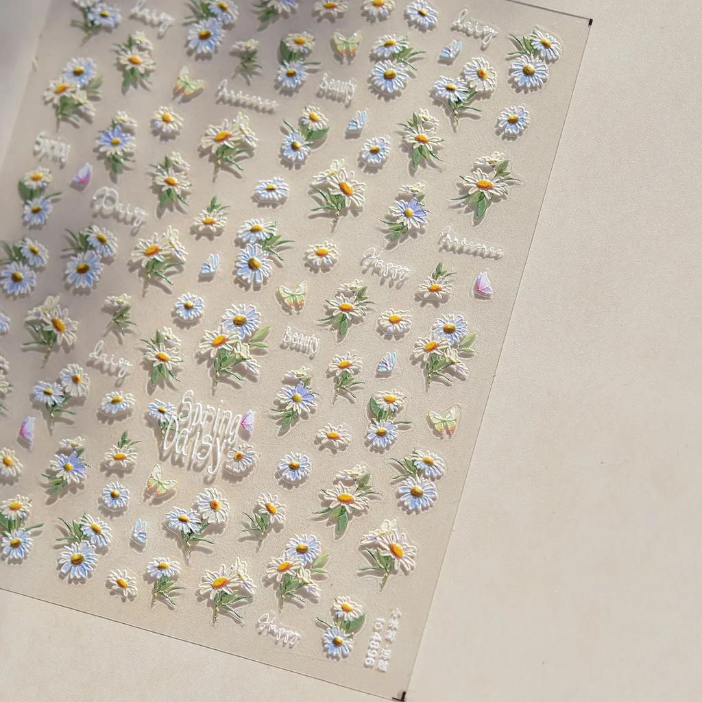 White Flower Petal Cherry Blossom Peach Blossom Falling Petal Floral Gradient 5D Self Adhesive Nail Art Sticker Manicure Decals