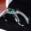 Luxury Female Green Zircon Stone Engagement Ring Set Cute Silver Color Wedding Jewelry For Women