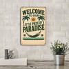 Vintage "Our Little Piece of Paradise" Metal Wall Sign, 8x12 Inch, Outdoor Decor