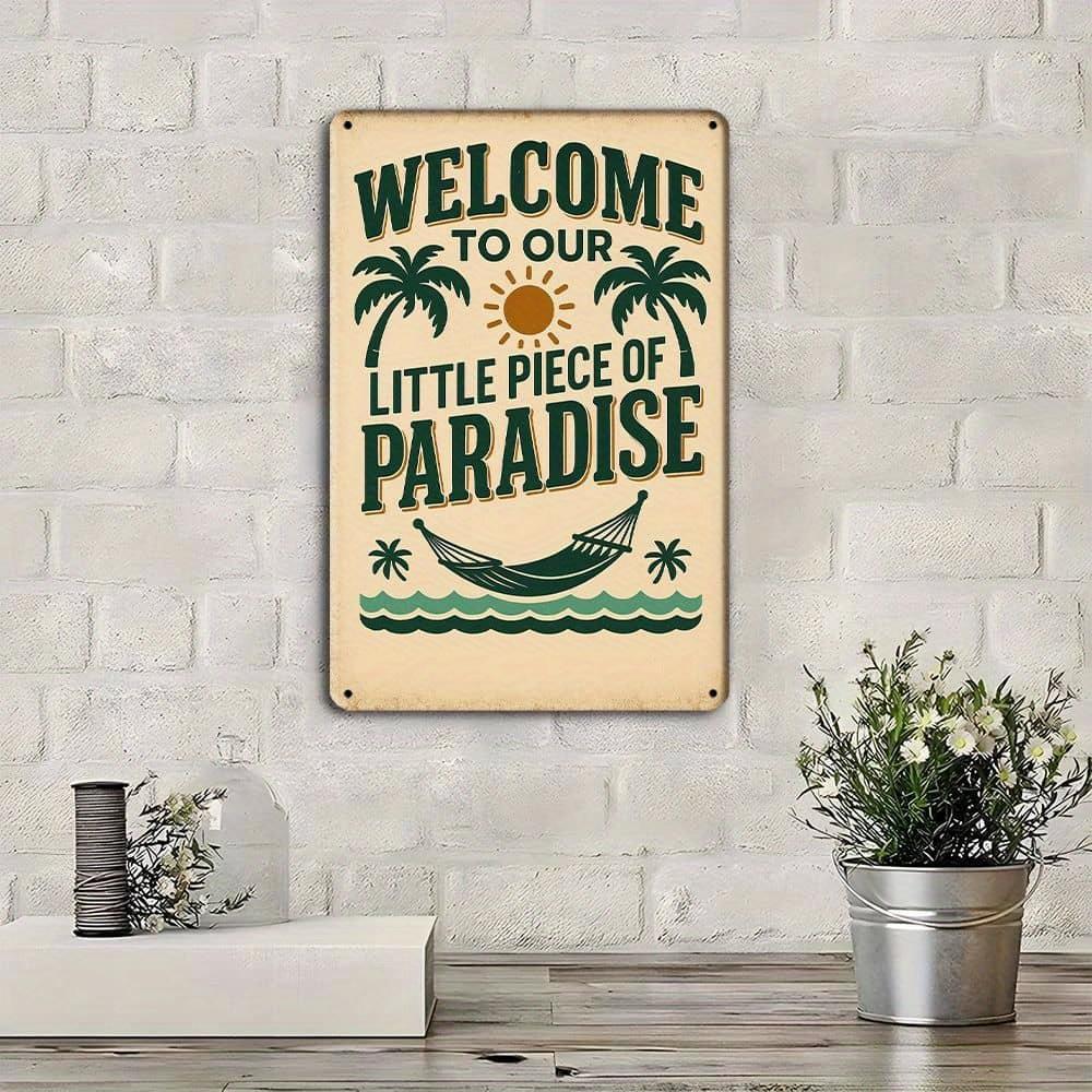 Vintage "Our Little Piece of Paradise" Metal Wall Sign, 8x12 Inch, Outdoor Decor