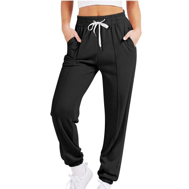 2026 Women s Casual Drawcord Solid Color Sports Foot Pants Small чёрный