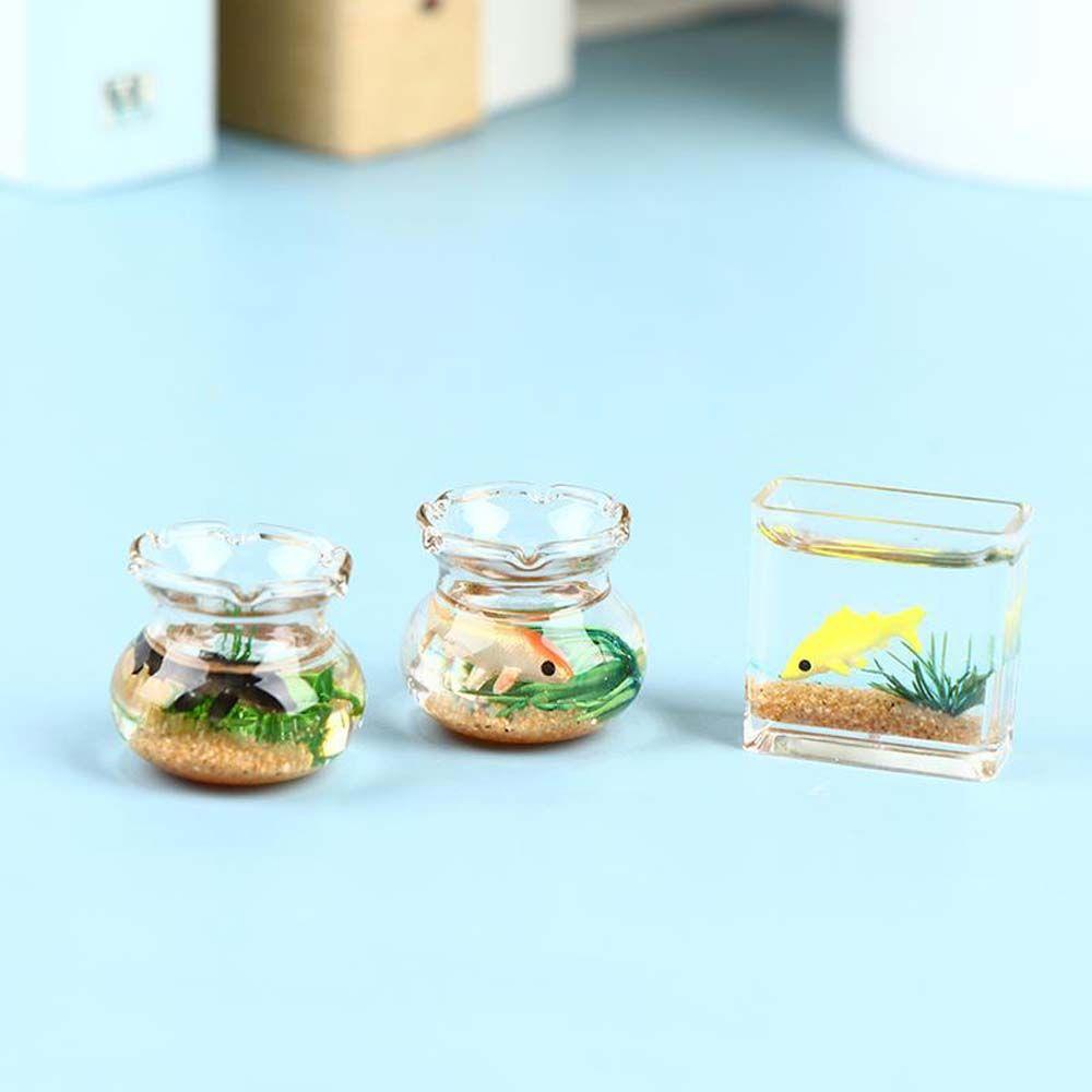 Scene Model Miniature Fish Bowl Miniature Fish Tank Dollhouse Miniature Glass Fish Tank Model