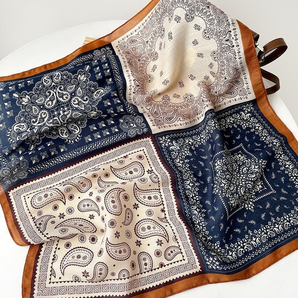 Retro Cotton And Linen Herringbone Pattern Small Square Scarf Silk Scarf Versatile Square Scarf Belt Silk Scarf Clothing With Neck Scarf