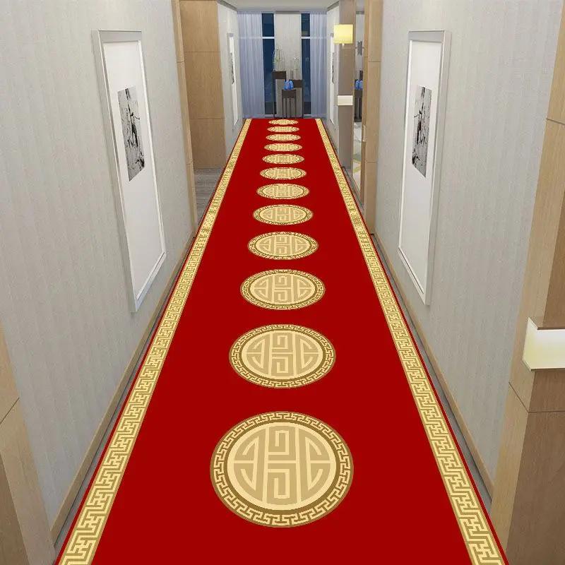 Classical Corridor Carpets Hallway Decor Chinese Style Long Runner for Aisle Passageway Decoration Home Red Carpet Washable Mats