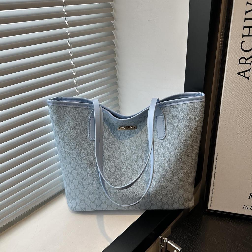 2025 Summer Women's French Tote: Large Capacity Solid Color Shoulder Handbag with Letter Design