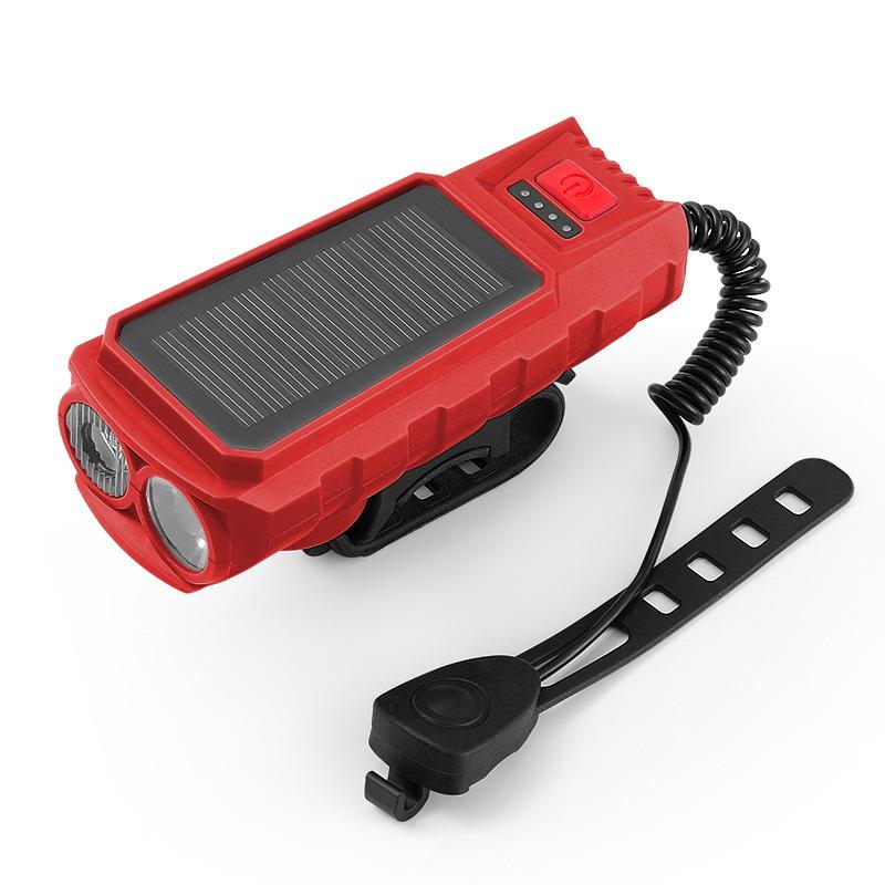USB-wiederaufladbare Solar-Fahrradbeleuchtung mit Leistungsanzeige Berg-Rennrad-Frontleuchte Integriertes Horn Taschenlampe für Radfahren