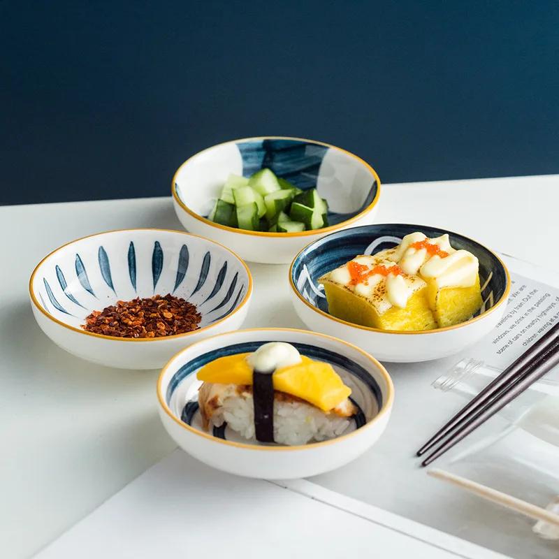 Japanese Style Ceramic Dessert Sauce Dish Tableware Creative underglaze colour Pattern Water Drop Shape Fruit Sushi Plates home