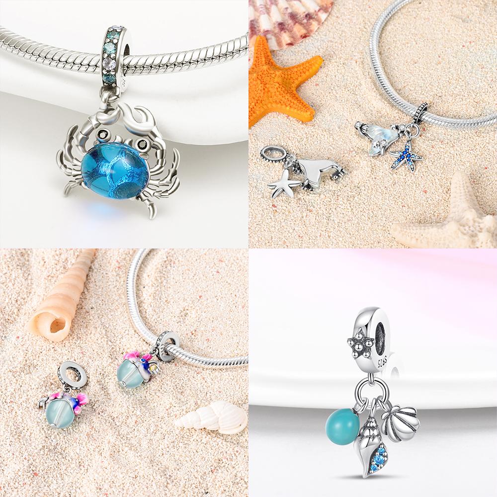Copper Ocean World Series Sea Blue Turtle Starfish Crab Octopus Charms Bead Fit Bracelet Diy Jewelry Gift