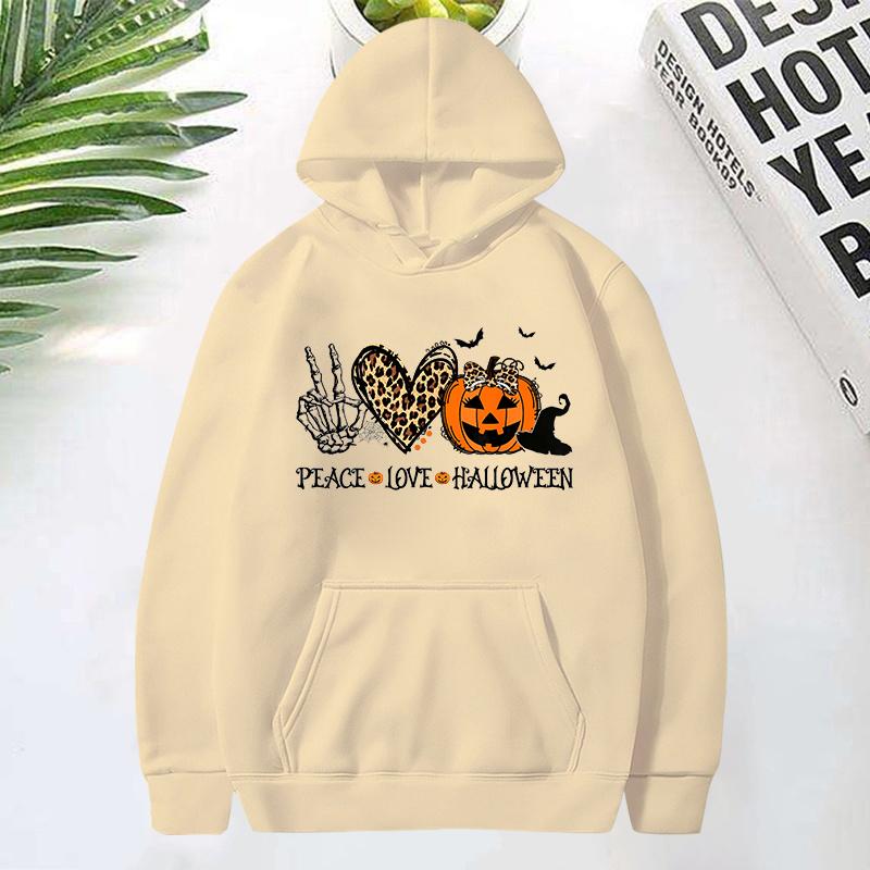 Peace Love Halloween Print Hoodies For Women Men Autumn Winter Pullover Harajuku Casual Long Sleeves Sweatshirt Tops