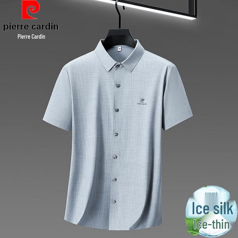 Pierre Cardin Men's Ice Silk Plaid Short-Sleeve Shirt
