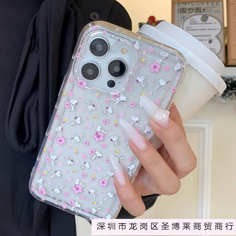 Pink Snoopy Is Suitable for Apple 16Pro Mobile Phone Case iphone15Pro Transparent 14 Airbag 13 Europe, America and 12 Explosions