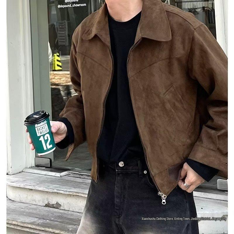 Men's Retro Suede Hip Hop Zipper Jacket - Street Style, Trendy and Handsome Design for Teens