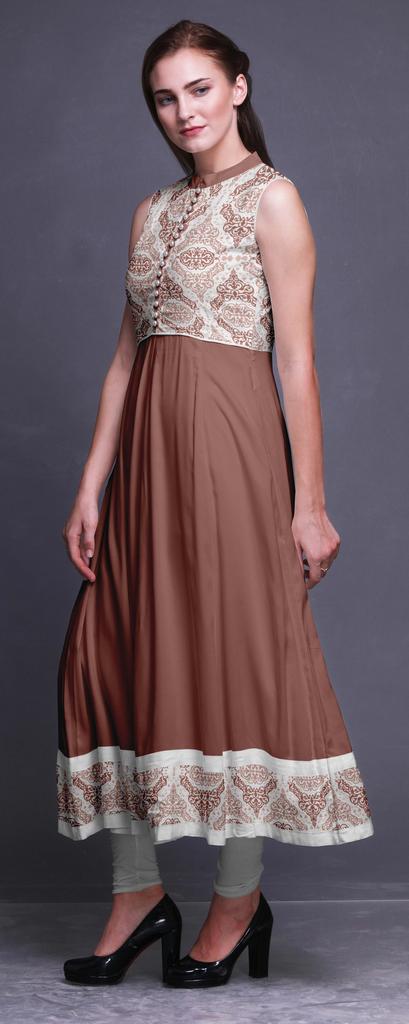 Bimba Black Floral Printed Women Designer Mandarin Collar Anarkali Dress Indian Ethnic Kurta