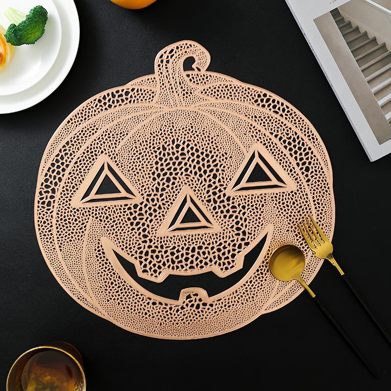 Halloween Pumpkin Head Placemat PVC Hollow Tableware Insulation Non-slip Pad Festival Coffee Tea Dining Table Decoration Mat