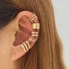Retro C-Shaped Leaf Ear Clip & Stud Set - No Piercing Required, Multi-Layer Design