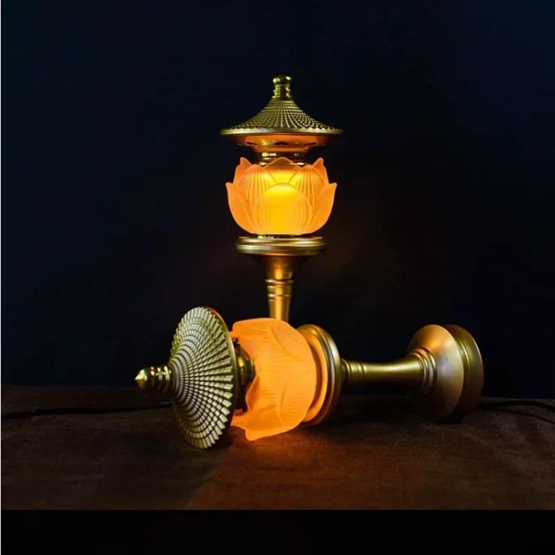 Buddhist Supplies, LED Crystal Lotus Lamp, Buddha Offering Lamp, Household Prayer Lamp, Three Gradient Colors, Plug, 1pcs 110v