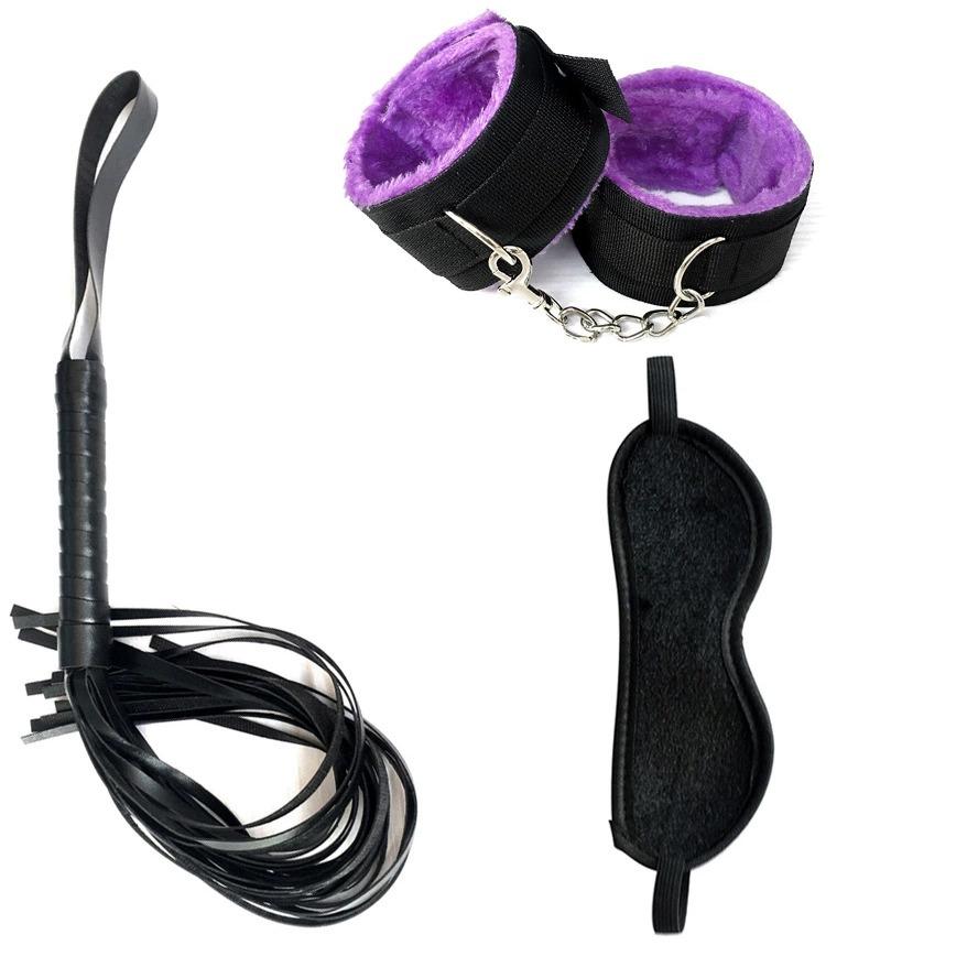 SM Fetish Bondage Erotic Toy Restraint Set Sex Toys For Women Handcuffs Whip Binding Anal Plug Vibrator Couple Sexy Tool