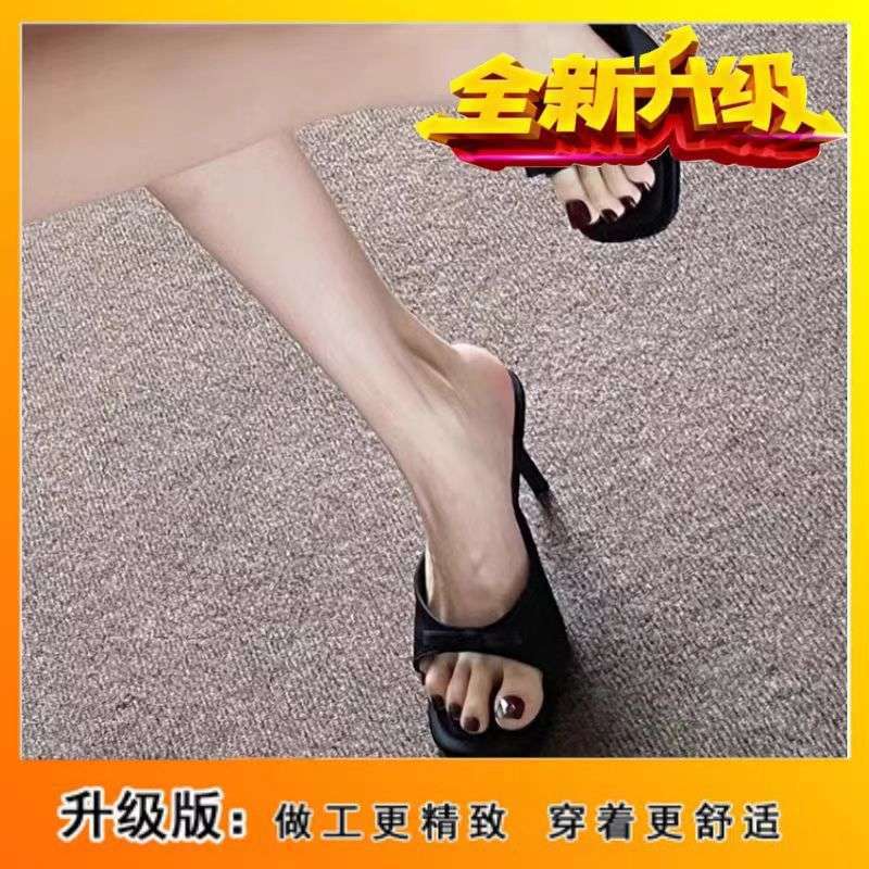 

Высококлассные босоножки на шпильке с квадратным носком и ремешком на одно слово, 2025 новинка, женские шлепанцы с маленькими бабочками для улицы 40