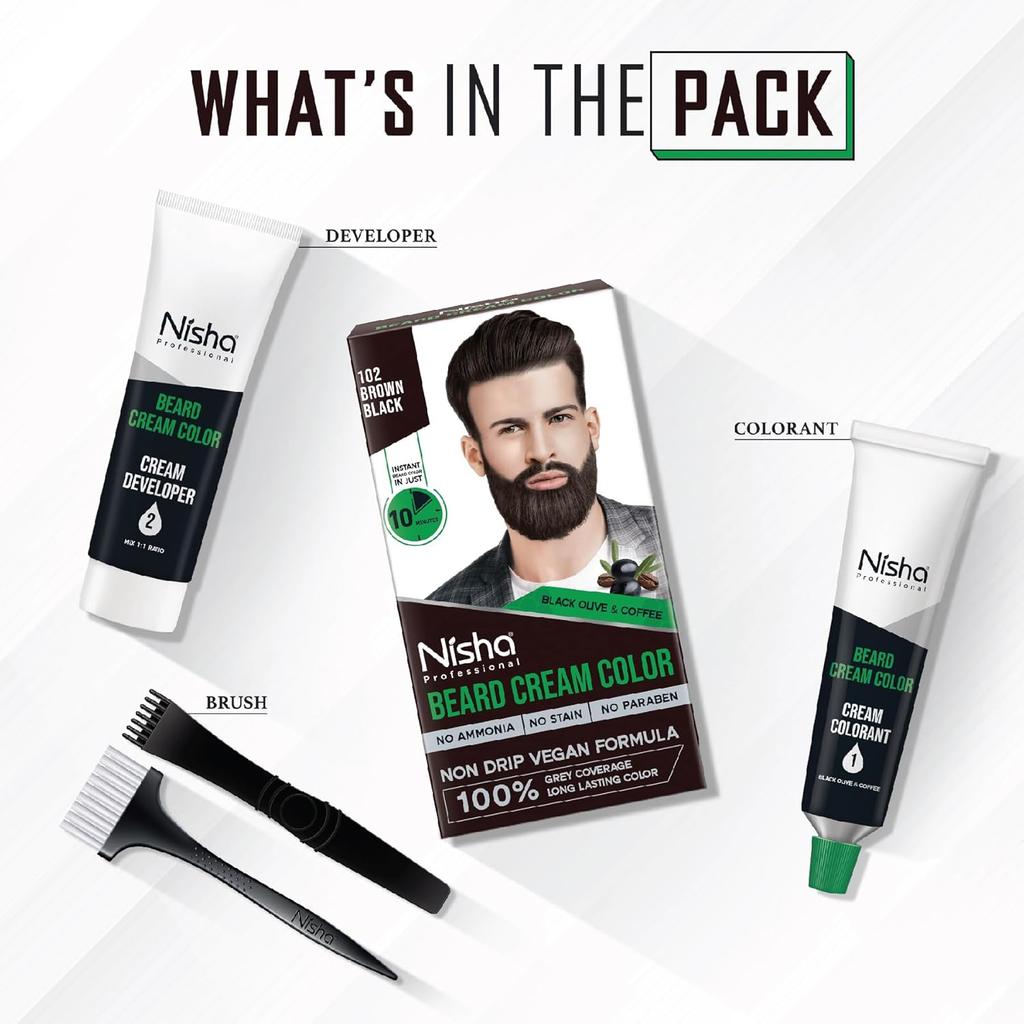 Nisha Bartfarbe Für Männer Braun Schwarz 100% Grauabdeckung Tropffrei Vegane Formel 60 g + 60 g Kit