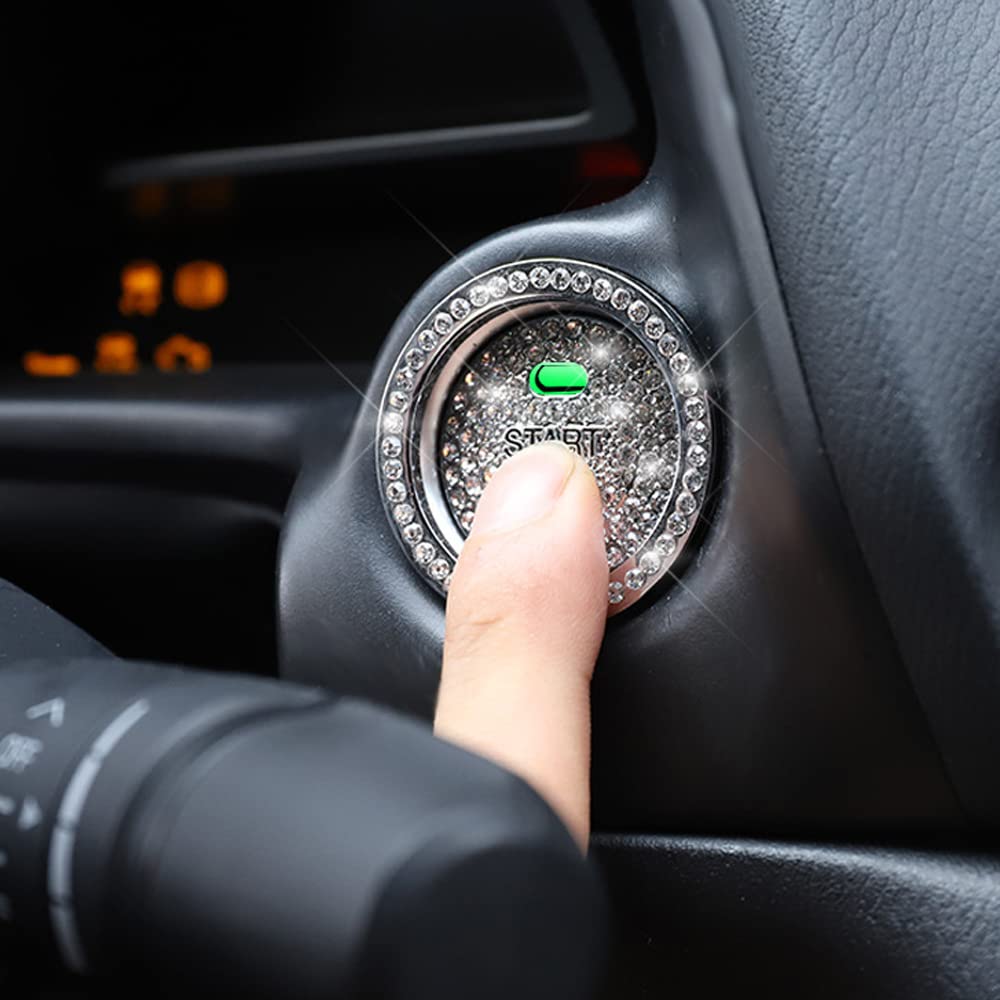 Yandong Car Engine Start Button Ring Universal Rhinestone Button Cover with Double Sided Tape Car Accessories Easy Installation (Silver)