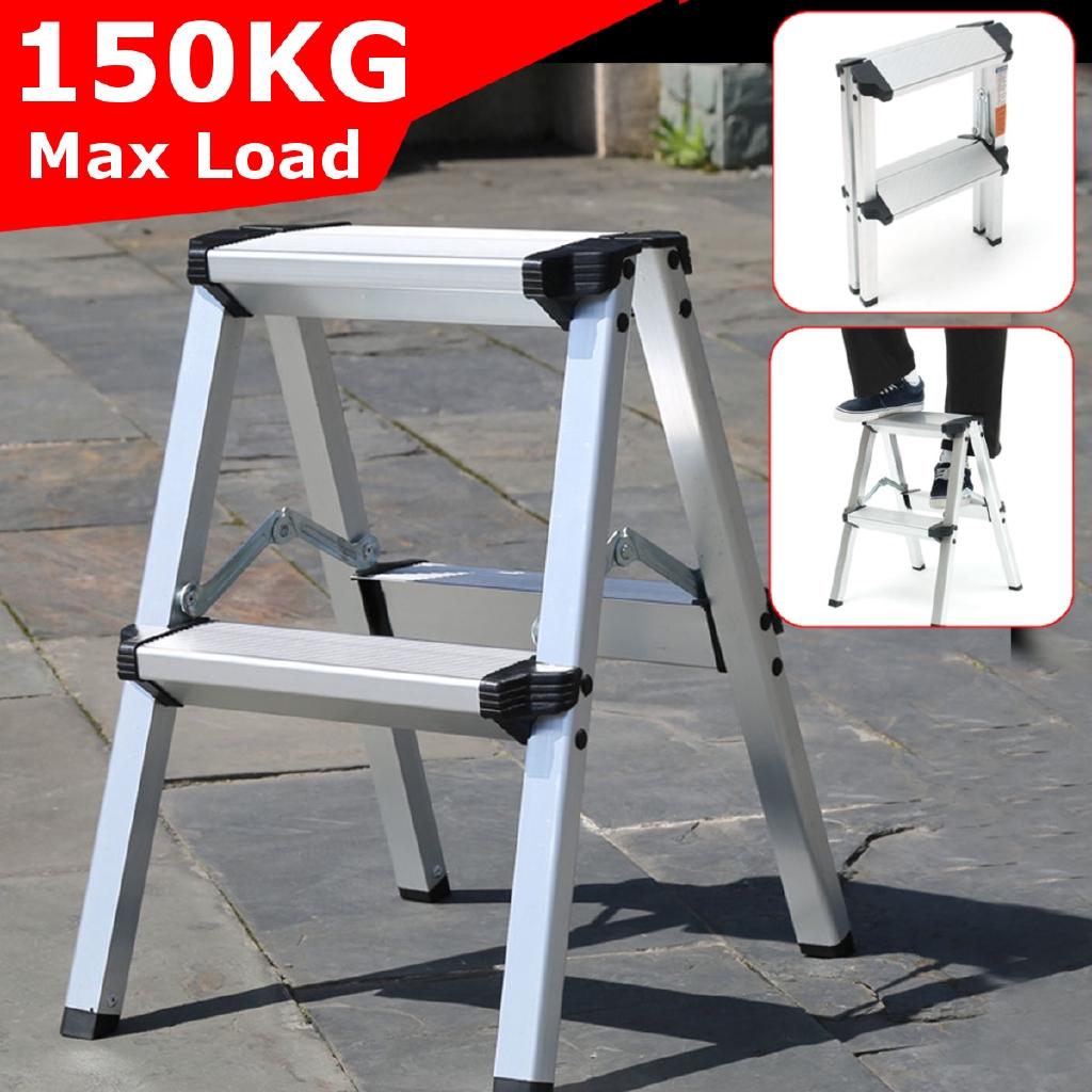 150KG Maximum Load 2 Step Stool Folding Ladder Anti Slip Safety Aluminium Ladder New