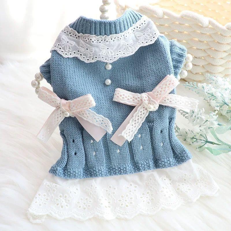 

Dog clothes Teddy Bigbear Pomeranian Schnauzer Puppy Lady Princess Sweater Dress Spring Autumn Winter Clothing XS chest 30 back 20 about 1 kg синий