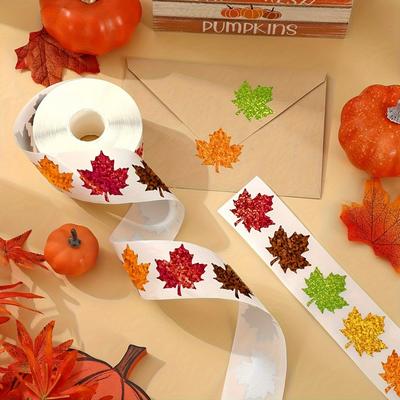 500 pièces/1 rouleau Autocollants Feuille d'érable Laser Holographique Décoration d'Automne Fête Festive de Thanksgiving Étiquettes Scrapbook Décorations DIY