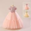 Girls' Mesh Bow Dress with Flutter Sleeves - Fashionable Catwalk Style
