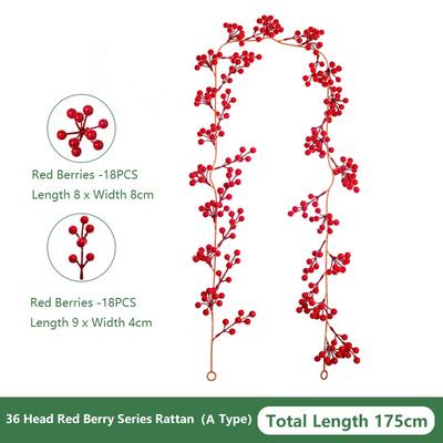 175/190/195cm Rote Beeren Weihnachts-Girlande Dekoration Künstliche Girlande Hochzeitsblumen Zubehör Heimdeko Weihnachten Neujahrsgeschenke