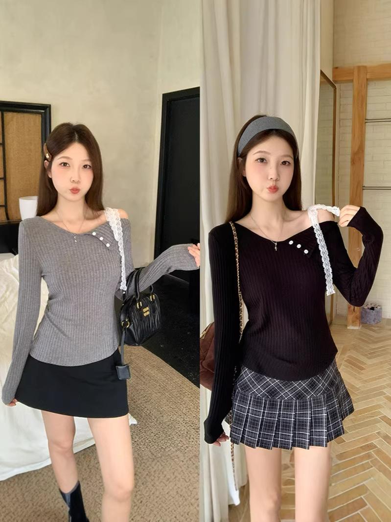 2026 Spring Off-the-Shoulder Lace Tie-Up Top - Plus Size Women s Fashion 4XL