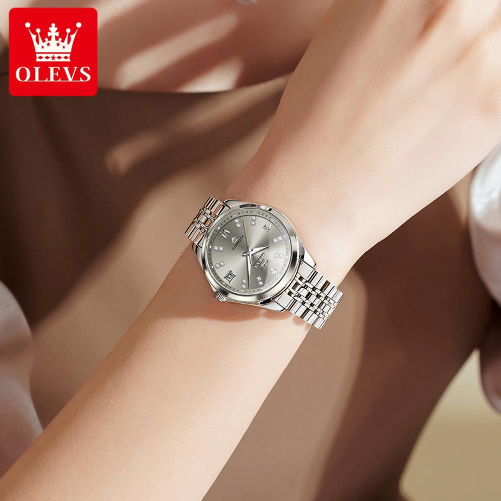 OLEVS 9801 Original Women's Watches Stainless Steel Fashion Automatic Mechanical Women Gift Luminous Ladies Wristwatch